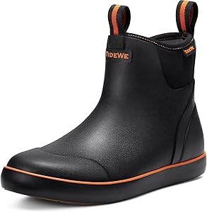 TIDEWE Deck Boots for Men, Waterproof Fishing Boots, Slip On Neoprene Rubber Ankle Rain Boots for Boating (Black Orange, Light Grey & Grey Brown, Size 7-14)