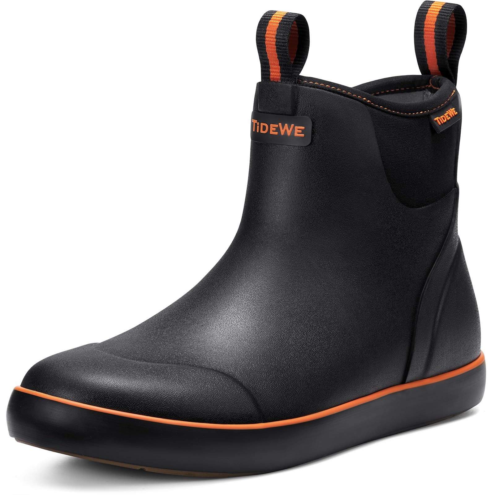 TIDEWE Deck Boots for Men, Waterproof Fishing Boots, Slip On Neoprene Rubber Ankle Rain Boots for Boating (Black Orange, Light Grey & Grey Brown, Size