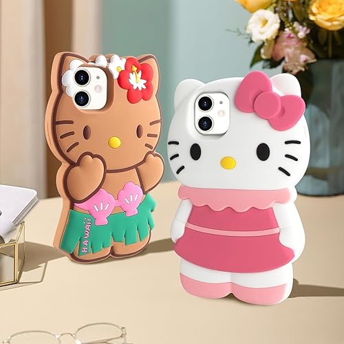 Miniatura 7 de WOLLONY Funda con diseño de dibujos animados 3D para iPhone 11 con cadena de pulsera, funda de silicona suave con diseño de animales kawaii para