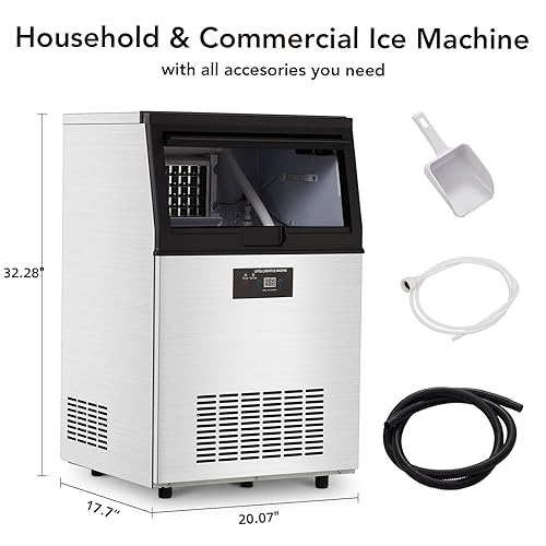 Miniatura 7 de GARVEE Máquina comercial para hacer hielo de 160 libras24 horas, máquina de hielo debajo del mostrador de acero inoxidable con capacidad de