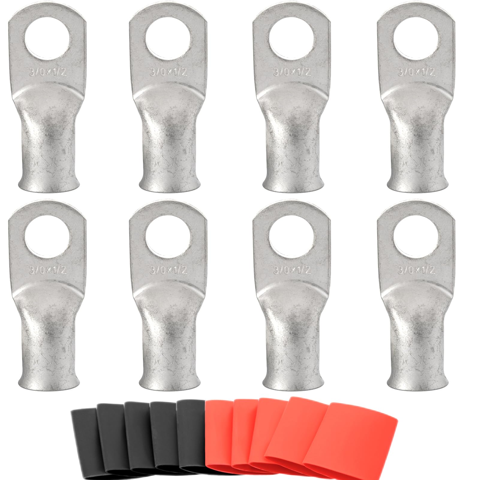 000 Gauge Tinned Copper Cable Lugs 8 PCS 3/0 AWG-1/2(M12) Ring Terminal Heavy Duty Wire Lugs Battery Lugs, 8 PCS 3/0 Guage terminals Battery Cable