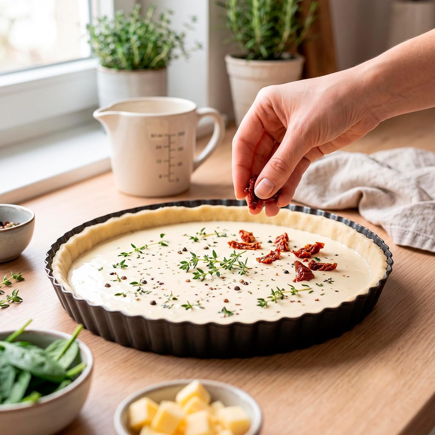MGE - Moule à Tarte 32 cm - Moule à Quiche avec Fond Amovible - Plat à Quiche - Moule Tartelette - Moules à Gâteaux Rond - Revêtement Antiadhésif - Moule à Flan et Tartelette - 32 cm