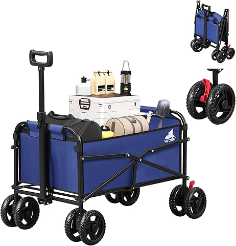 WOLTU Carro Transporte Plegable, Carrito Playa con Asa Retractil, Carrito Transporte para Camping, Compras y Fiestas, Carro Jardín para Todo Tipo de Terreno, Tela Oxford+Metal, Azul