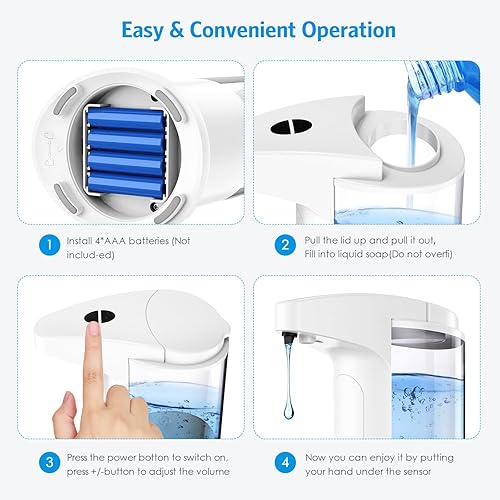 Miniatura 5 de AMIR Dispensador de jabón automático sin contacto de 12.5 onzas, dispensador automático de jabón líquido para manos a pilas, volumen ajustable,