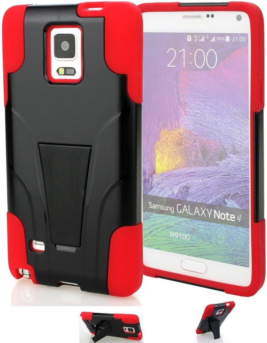 Note 4 Case,GOODEX Shockproof Drop Proof Slim Dual Layer Hybrid Silicone Armor with Kickstand Protective Case Cover for Samsung Galaxy Note 4 N960C N960F (Red)