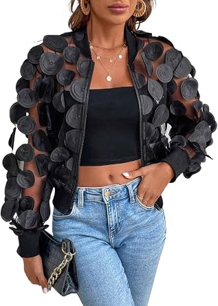 Casual jackets for women Lightweight Mesh Sheer Long Sleeve Jacket, Spring Summer