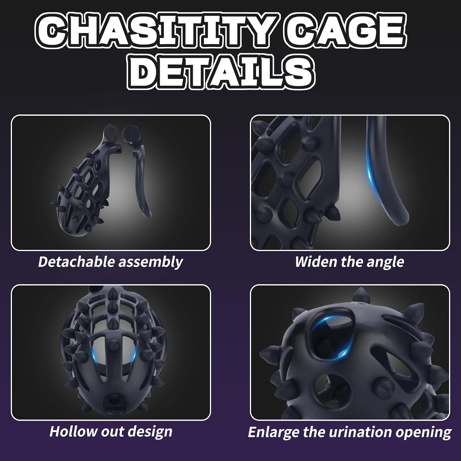 Male Chastity Cage, Large Chastity Device with 5 Sizes Rings and Invisible Lock for Man Penis Exercise Bondage Gear & Accessories Lightweight Adult Sex Toys(5D-Black)