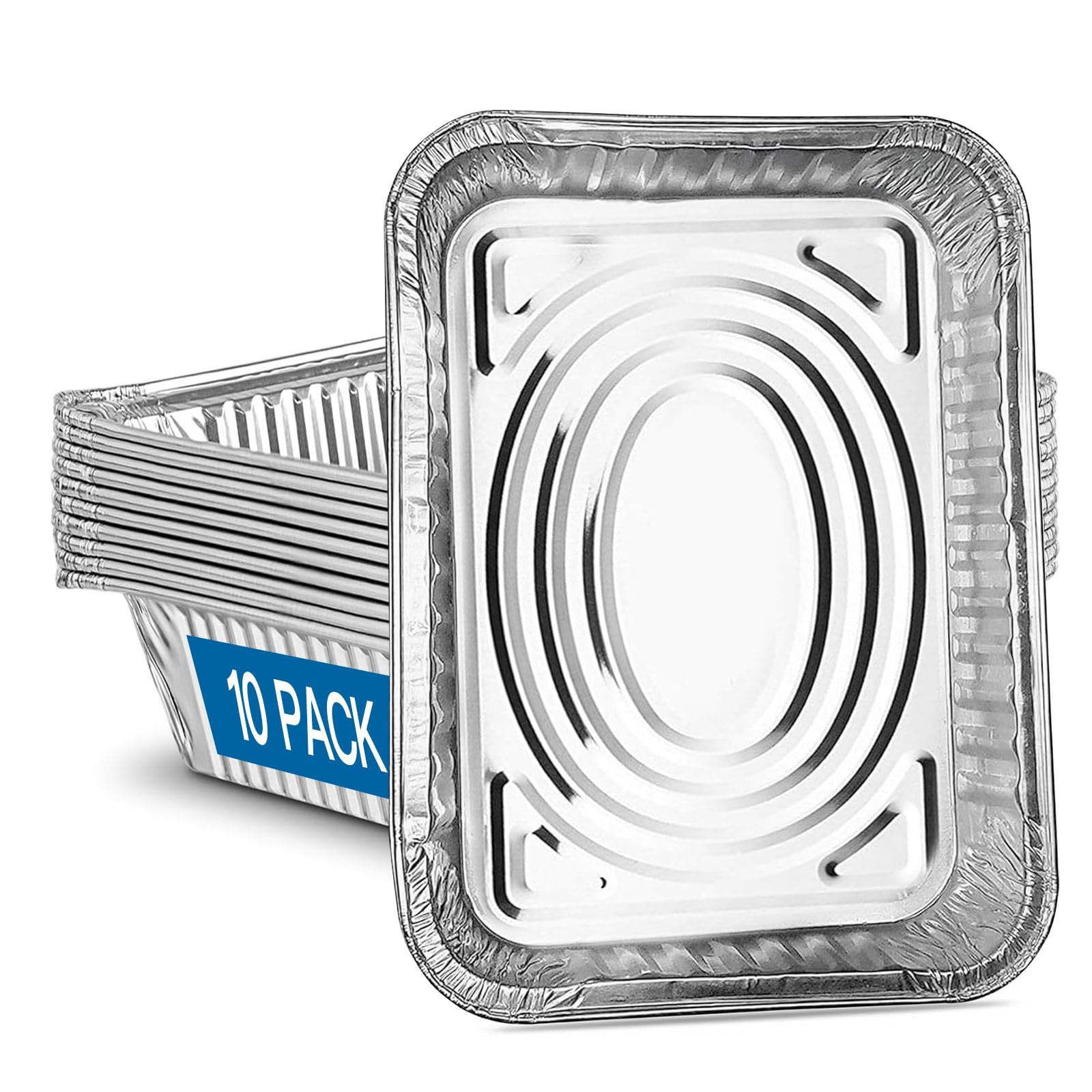Lot de 10 grands plateaux en aluminium de 3 500 ml, moules profonds en aluminium très résistants pour la cuisson, la pâtisserie, le stockage des aliments (32 x 26 x 7 cm)