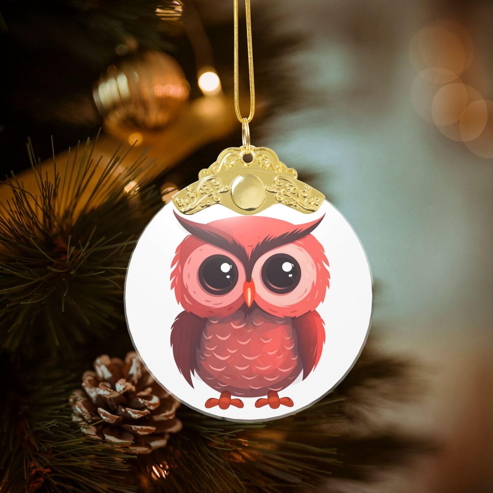 Crystal Christmas Ornaments for Christmas Tree Decoration Hanging Cute red owl Ornament with Gold Ribbon Crafts Round Pendant for Keepsake Gifts Glass Xmas Decor Party Supplies