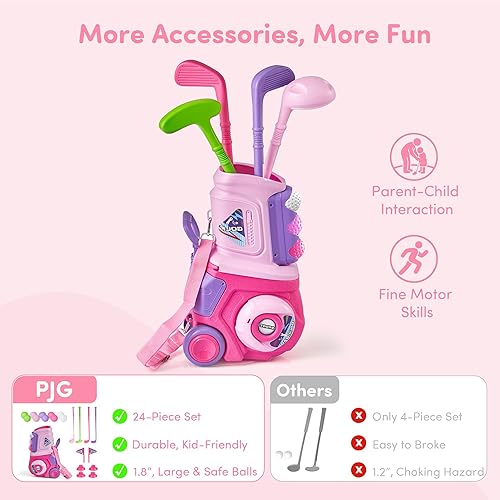 Miniatura 2 de PJG Juego de golf para niños pequeños, palos de golf de plástico para niños con 4 palos de golf y 10 pelotas, juguetes de golf para interiores y