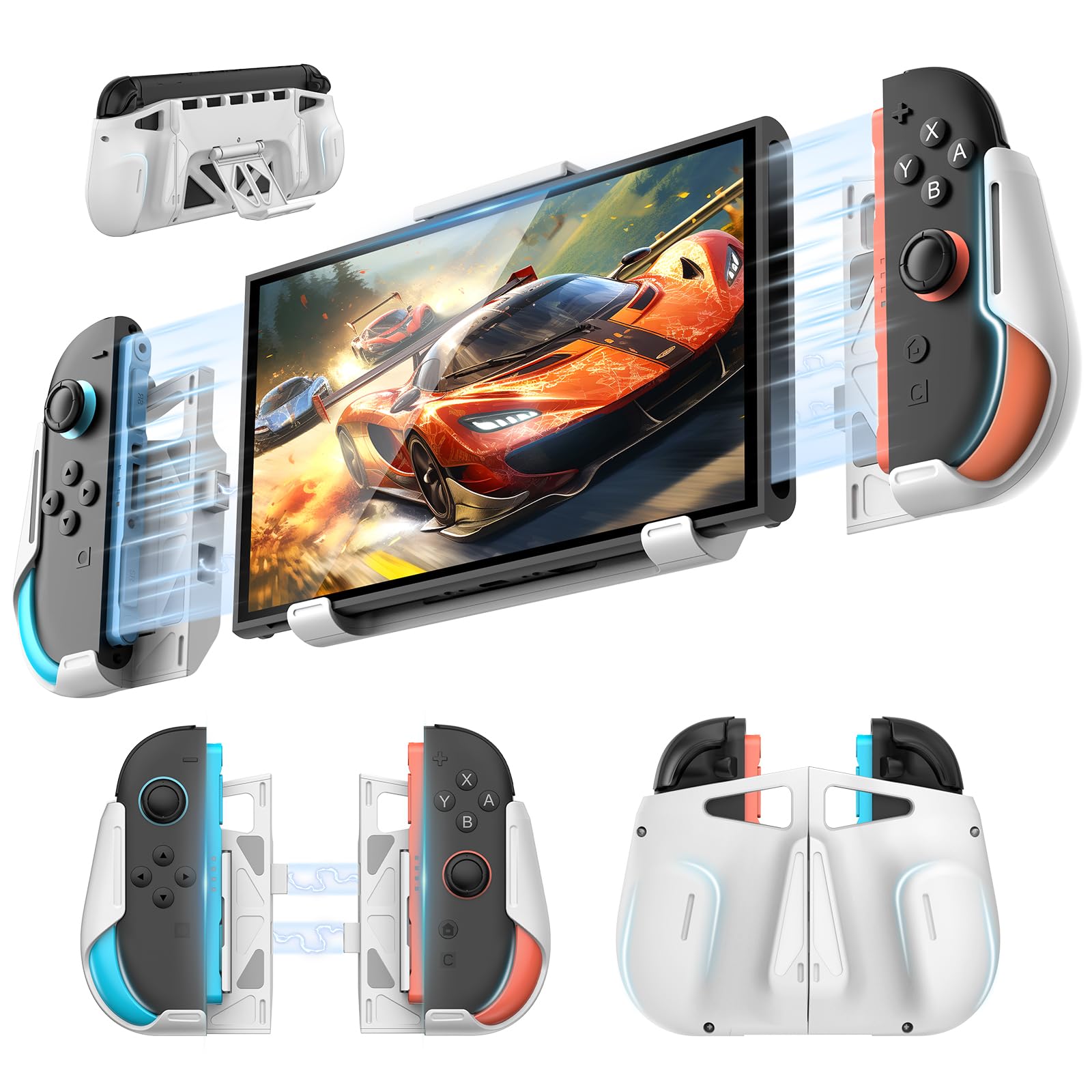 Magnetische ergonomische Switch 2 Hülle – Switch 2 Schutzhülle mit einzeln abnehmbaren Joycon Grip Case, 5 Spielekartenfächern & verstellbarem Ständer, komfortorientiertes Switch 2 Zubehör