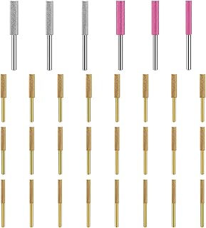 30Pcs High Hardness Diamond Chainsaw Sharpener Titanium Plated Diamond bits Sharpening Wheels Chainsaw Sharpener High Hardness Diamond Titanium Plated Burr Stone File for Electric Chainsaw Sharpener