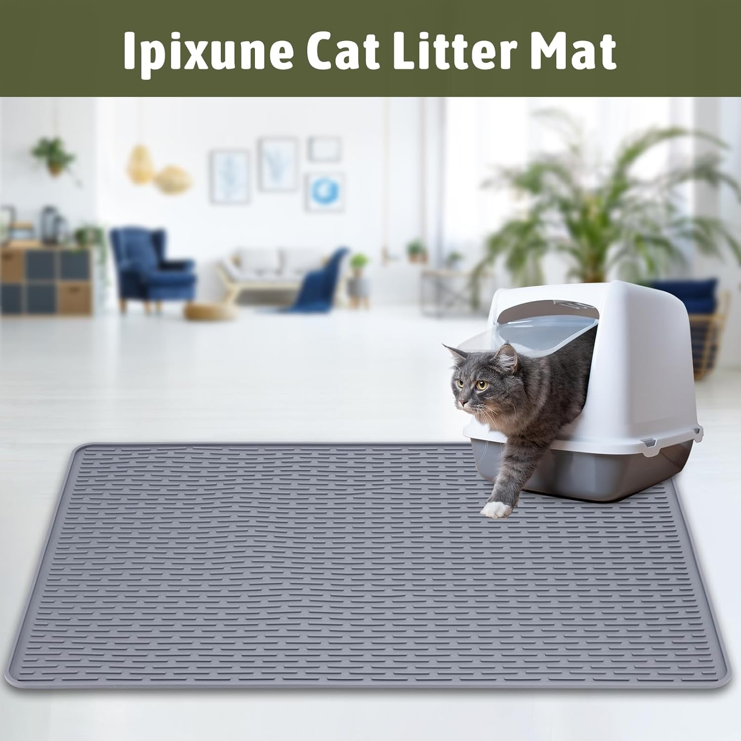 Rubber Cat Litter Mat, Indoor Kitty Litter Box Mat, Waterproof, Easy-to-Clean, Odorless, Textured Surface, Anti-Slip Design (XL:39" x 27")