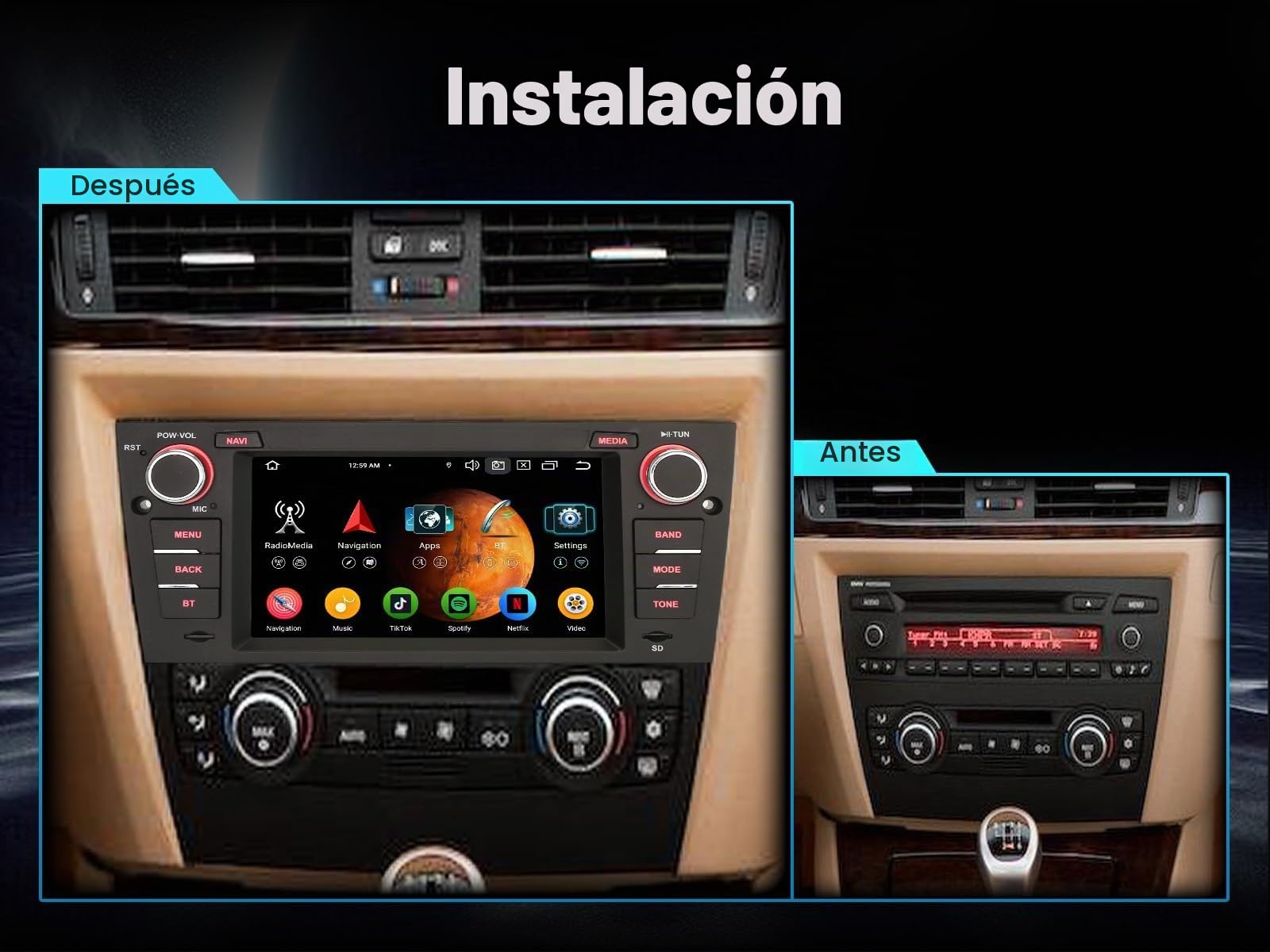 Android 16 Radio Coche Carplay Bluetooth para BMW Serie 3 E90 E91 E92 E93 | 8 núcleos DSP Android Auto WiFi SWC 7 Pulgadas Pantalla táctil Control del volante Navegador GPS