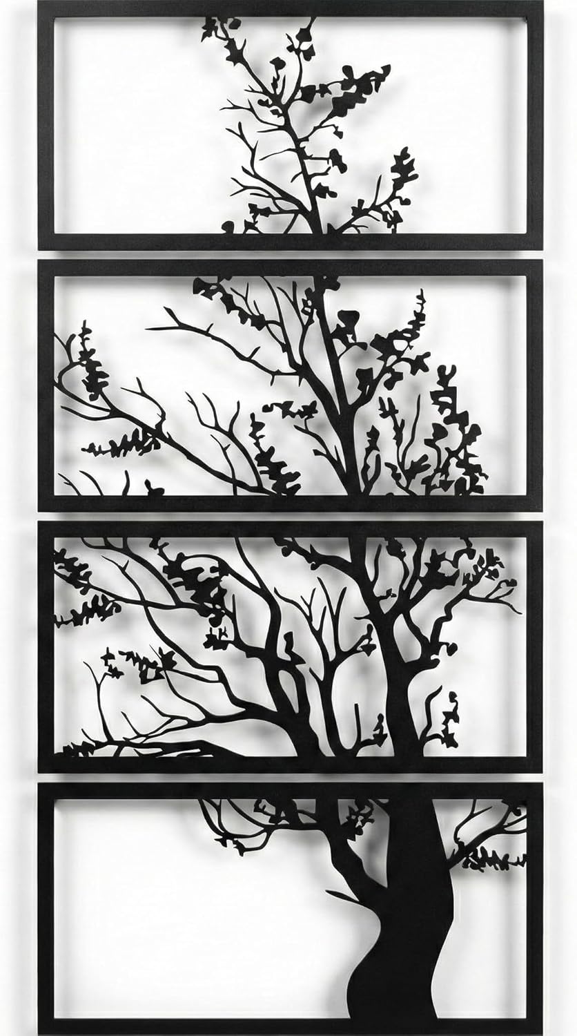 Tree Wall Art, Vertical Tree Decor, Home Office Entryway Bedroom Living Room Decoration, Metal Wall Hangings, Tree of Life Sign, Branch Wall Decor (Black, 35"W x 69"H / 88x175 cm, Vertical Tree 5498)