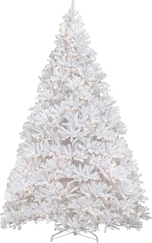 National Tree Company Árbol de Navidad artificial preiluminado, blanco, abeto Kingswood, luces blancas, incluye soporte, 12 pies