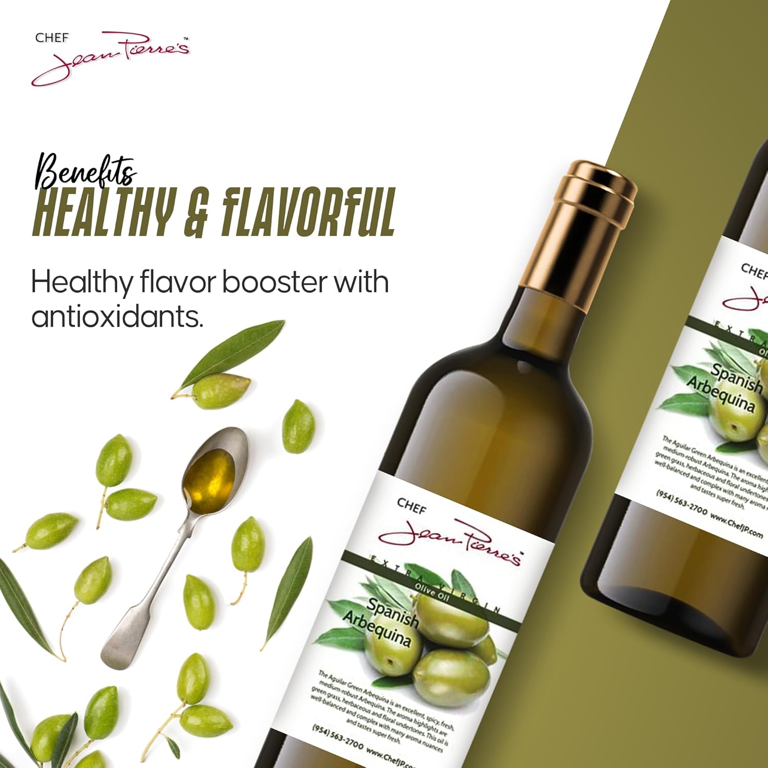 Chef Jean Pierre's Cold Pressed Extra Virgin Arbequina Olive Oil - 375ml (12.5oz) Glass Bottle - Naturally Infused with Sweet and Tangy Flavors