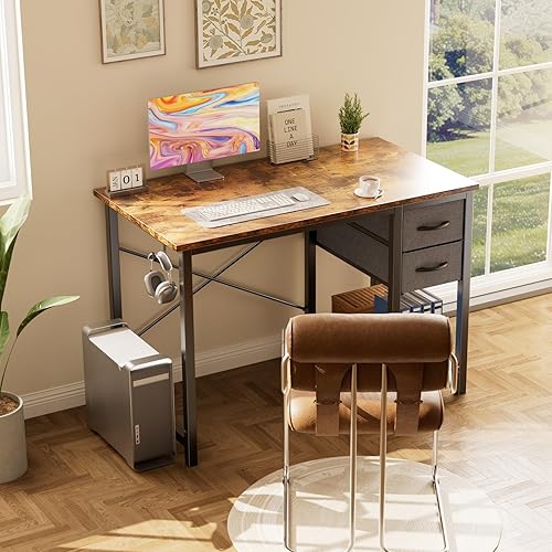 Miniatura 2 de Smug - Escritorio pequeño para computadora con 2 cajones, escritorio de oficina en casa de 40 pulgadas, mesa de estudio y escritura moderna y simple