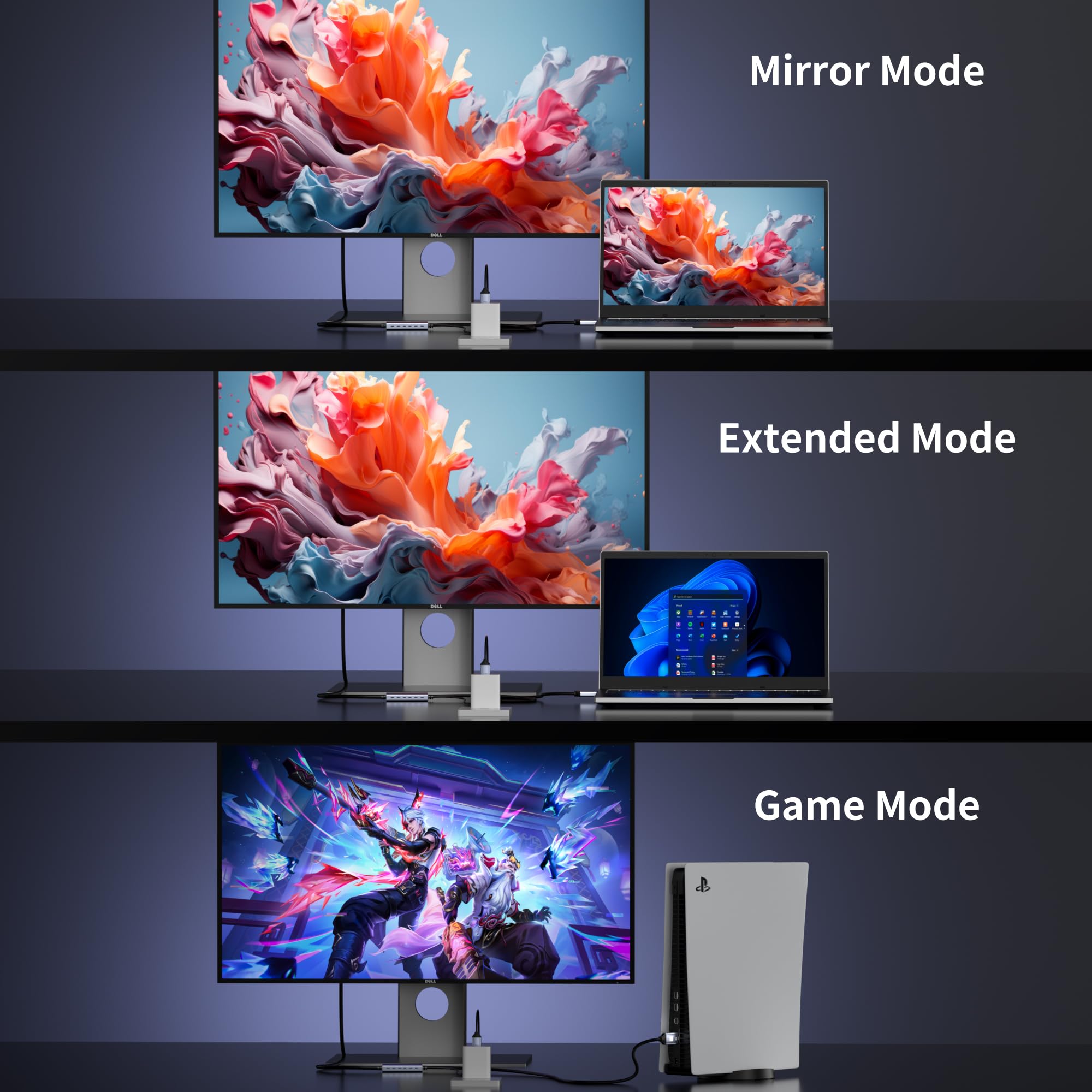 Cavo da HDMI a Displayport, adattatore da HDMI 2.1 a Displayport 1.4 4K a 120 Hz, alimentazione USB, per laptop, GPU discrete, PS5 e Xbox Series X e monitor da gioco