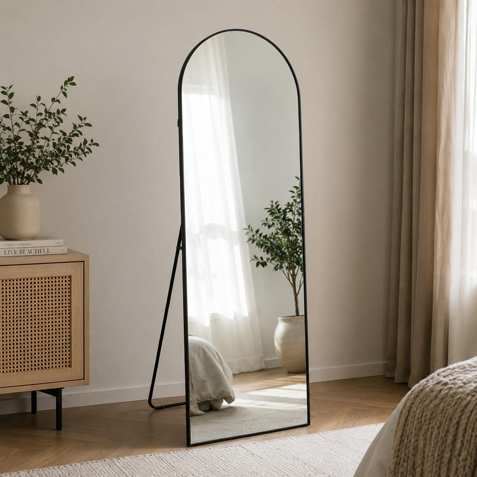 Gr8 Home 160x50cm Arched Full Length Mirror, Black Aluminium Frame Freestanding Floor Mirror with Tempered Glass, Tall Dressing Leaner Mirror for Bedroom, Living Room & Hallway