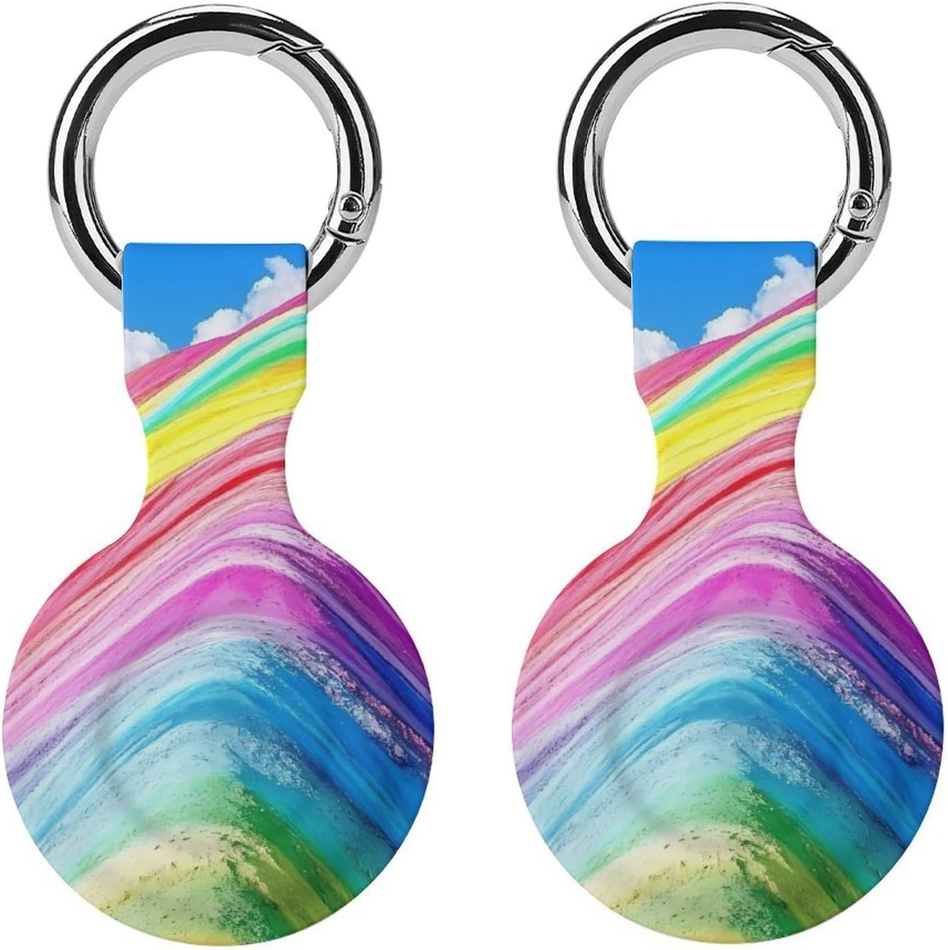 Rainbow Mountain Funny Cover Compatible with AirTag Case Protector GPS Tracker Holder with Keychain
