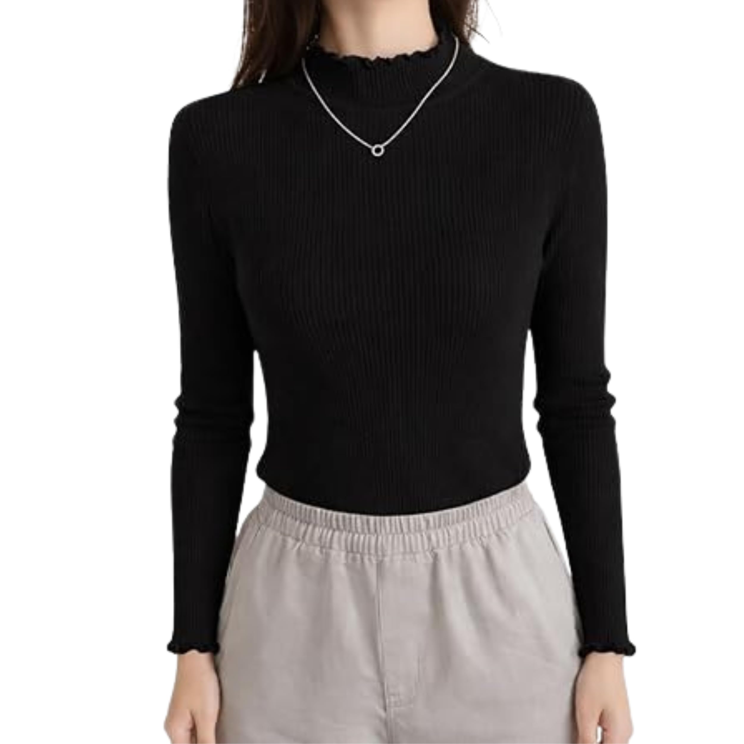 Women Ribbed Knit High Neck Top Stretchable Full Sleeve Sweater Top Slim Fit Winter Wear Stylish Casual Pullover for Girls Soft Comfortable Fashion Top-image-28