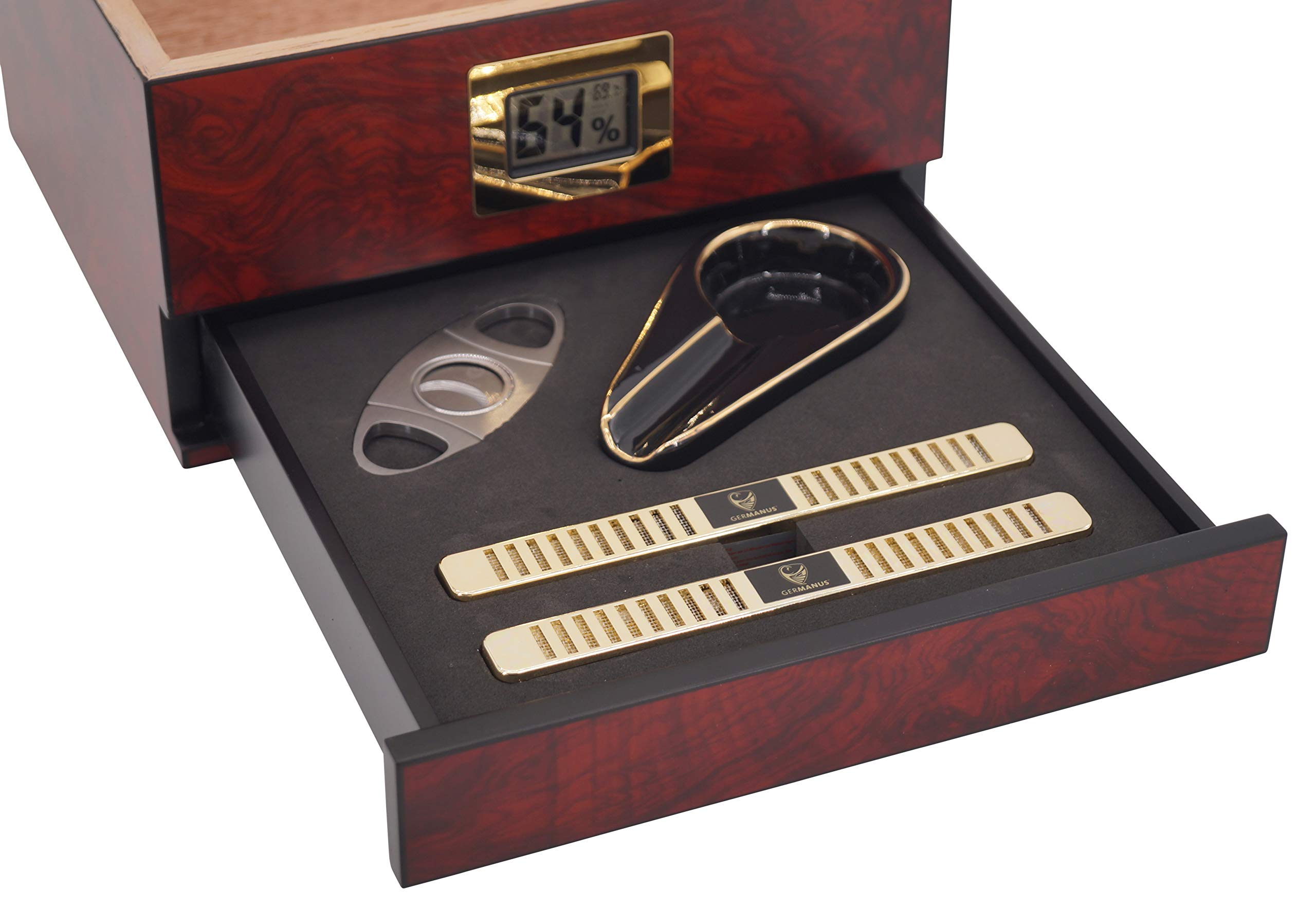 GERMANUS Humidor Set mit Hygrometer, Zigarren Aschenbecher, Cutter