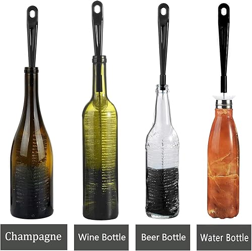 Miniatura 3 de ALINK Paquete de 3 cepillos largos de limpieza para botellas de cuello estrecho para cervezavinofrascotermopozo deportivo, limpiador de botellas de
