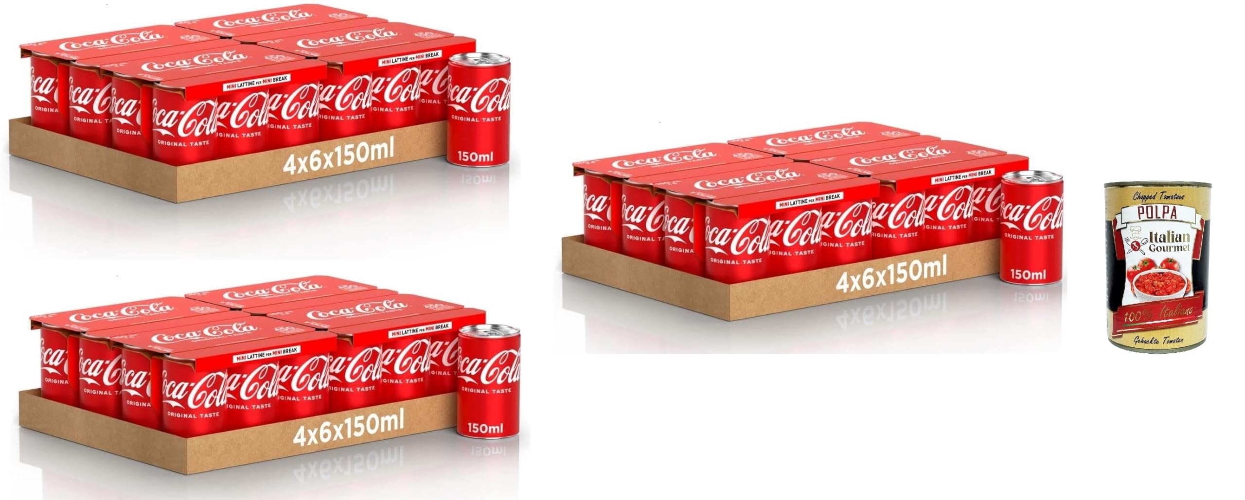Italian Gourmet Bundle Cola Mini Dosen 72x 150ml + Italian Gourmet Polpa Gratis – Erfrischungsgetränk in kleinen Dosen, klassischer Cola-Geschmack, Mini Cans für Party, Büro, Gäste, Kühlschrank