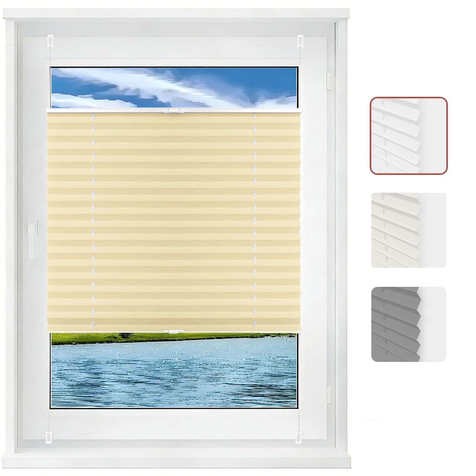 Rideaux plissés pour fenêtre de cuisine store à pince crème 40x90