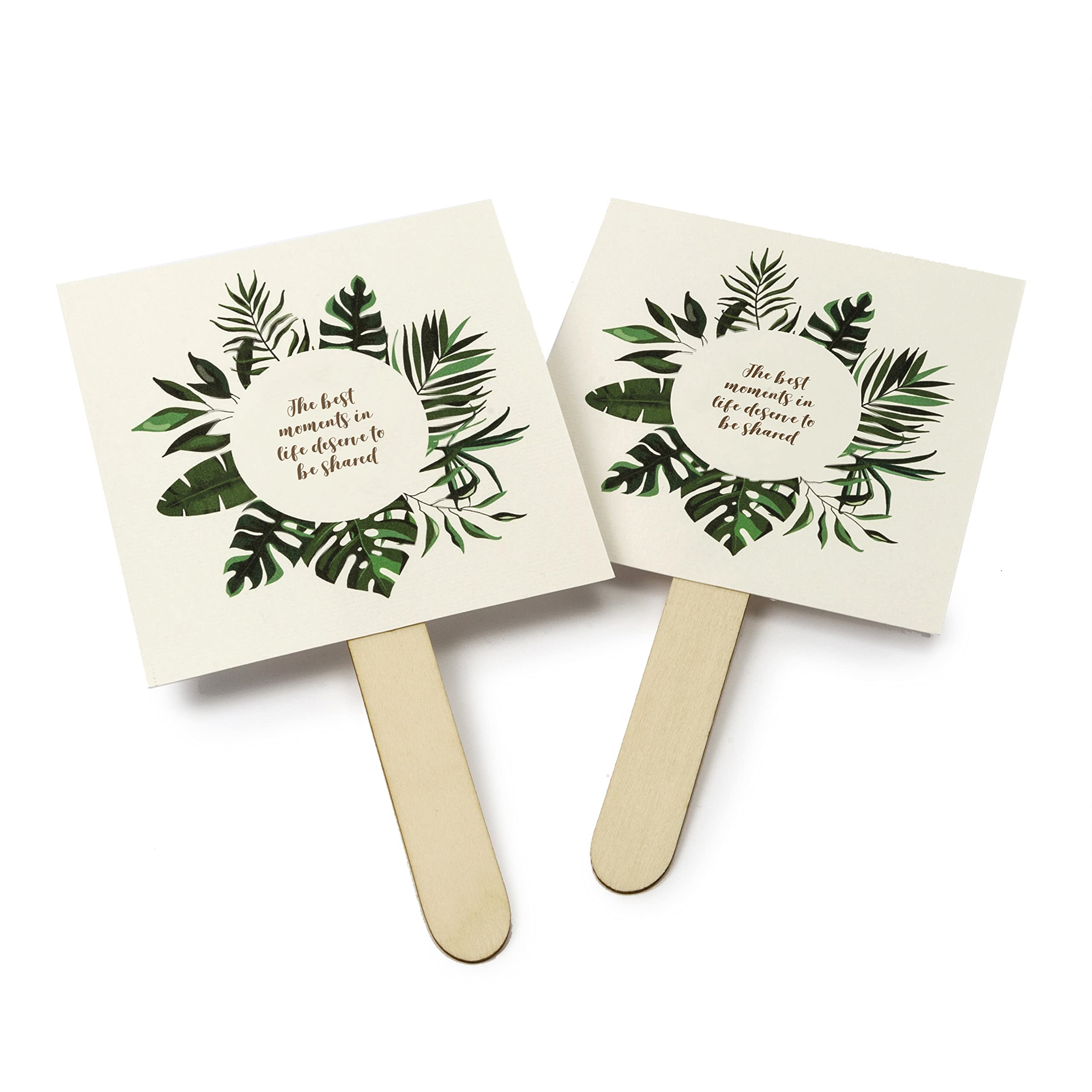 Éventail motif feuilles blanc contre la chaleur de mariage