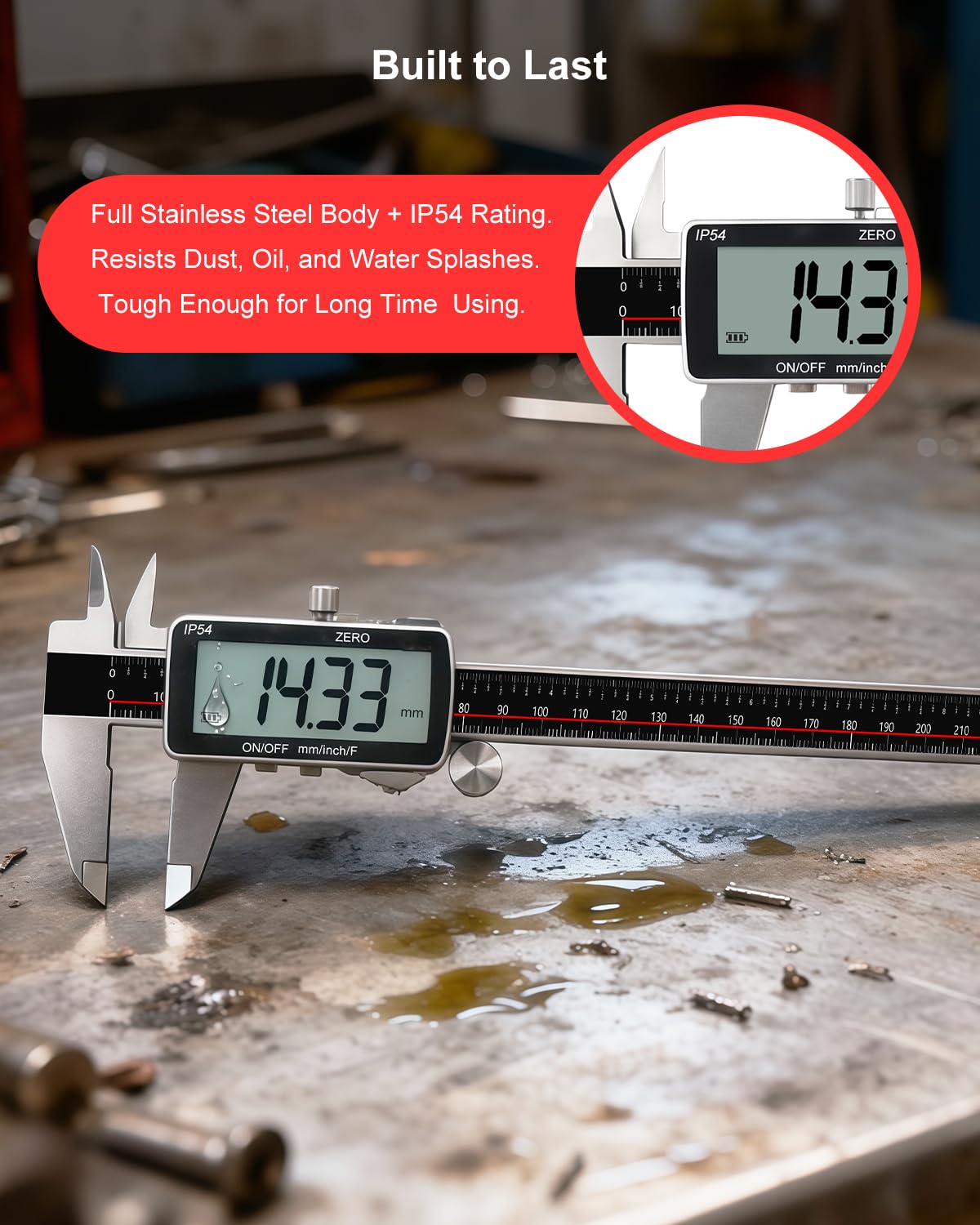 GODESON Micromètre de rotor de frein à disque, outil de mesure numérique pour frein à disque 300 mm, outil de mesure de frein avec étrier, conversion pouces/métrique, acier inoxydable, grand écran LCD