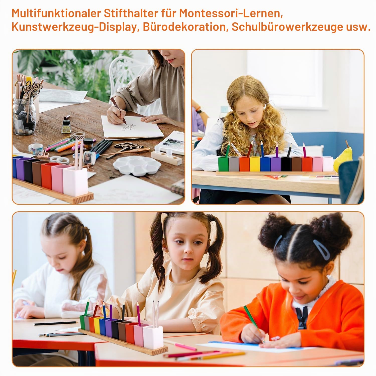 Buntstifthalter aus Holz, Montessori-Stiftehalter Aufbewahrungsorganizer für Buntstifte und Marker Buntstifthalter für den Schreibtisch für Kinder Schüler Klassenzimmer Schule Bürobedarf