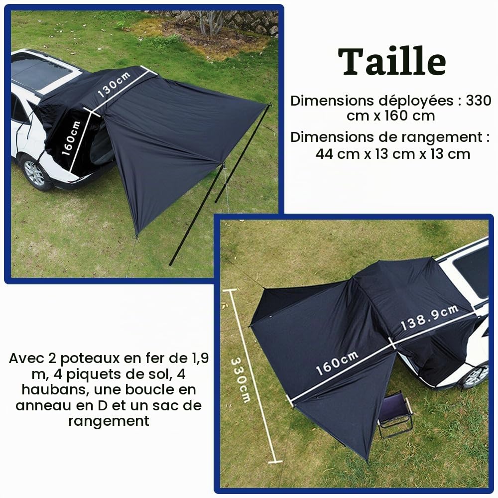 Tente de hayon avec poteaux à trois côtés - Étanche - Pour SUV - Protection solaire UPF 50+ - Ajustement universel