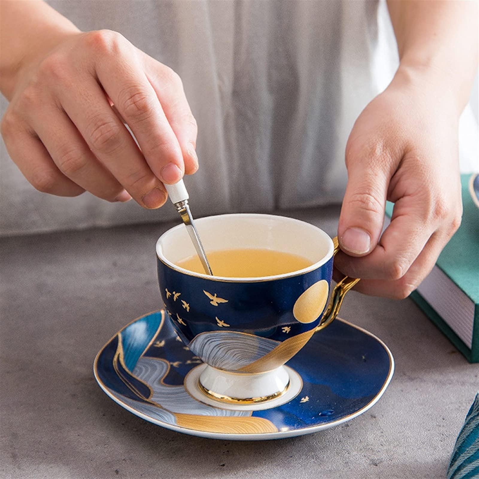 Ceramiczny zestaw kubków do kawy i spodków, 200 ml, gładkie kubki do latte, cappuccino, kubki na mleko z uchwytem, śniadanie, herbata, kubki na kakao, kubki deserowe na urodziny ojca