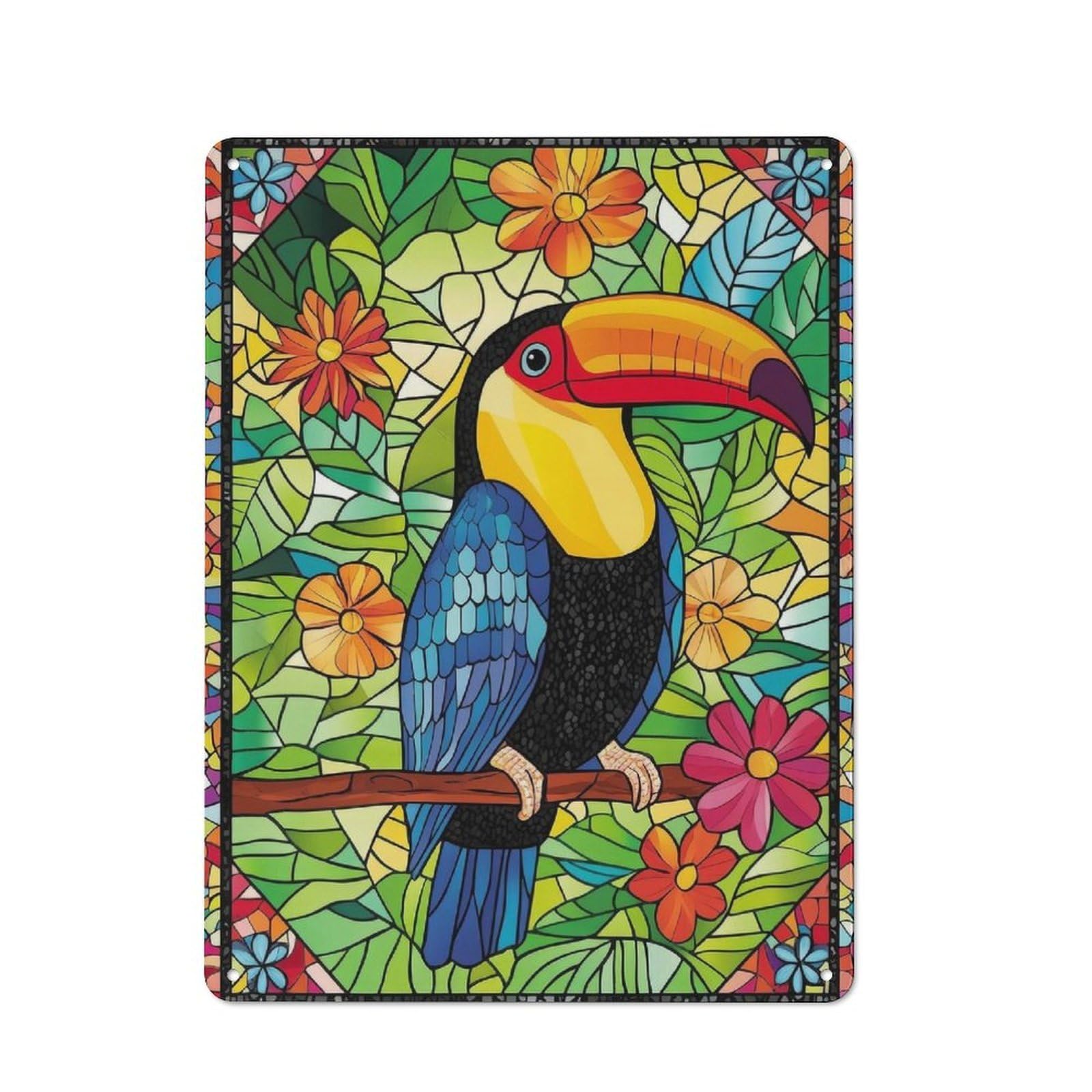 Junmoney Toucan In Tropical Garden Metal Plaque 40X30cm With For Garage Wall, Vintage Decor, Autumn Home Decor For Collectors Of Metal Signs