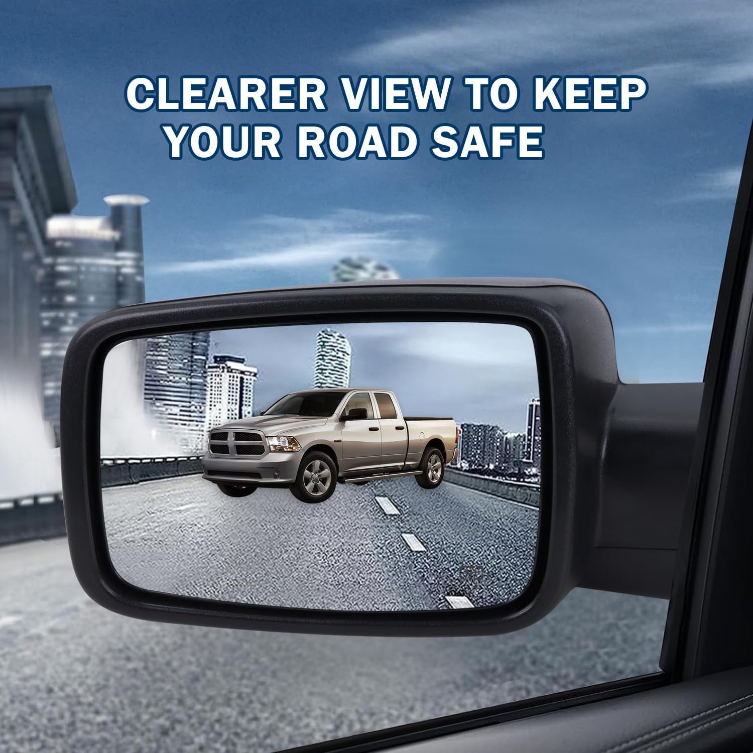 Left Driver Side Mirror Compatible With 2014-2018 Ram 1500 2500/2019-2022 Ram 1500 Classic With Manual Folding Power Glass Heated Temperature Sensors Matte Black Replace#68462819AA(6Pins)