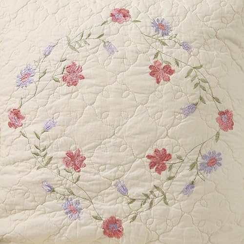 Miniatura 5 de vctops Juego de 2 fundas de almohada cuadradas decorativas de algodón con volantes y diseño floral suave para sofá, cama (flor B, 18 x 18 pulgadas)