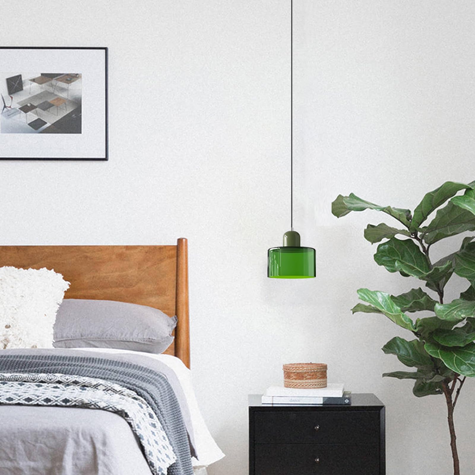 15cm Suspension Scandinave Moderne en Verre, Lampe Suspendue E27, Hauteur Réglable 200 cm, Métal & Verre, Luminaire Design pour Cuisine, Salle à Manger, Salon, Café, Bar (Vert Brillant)