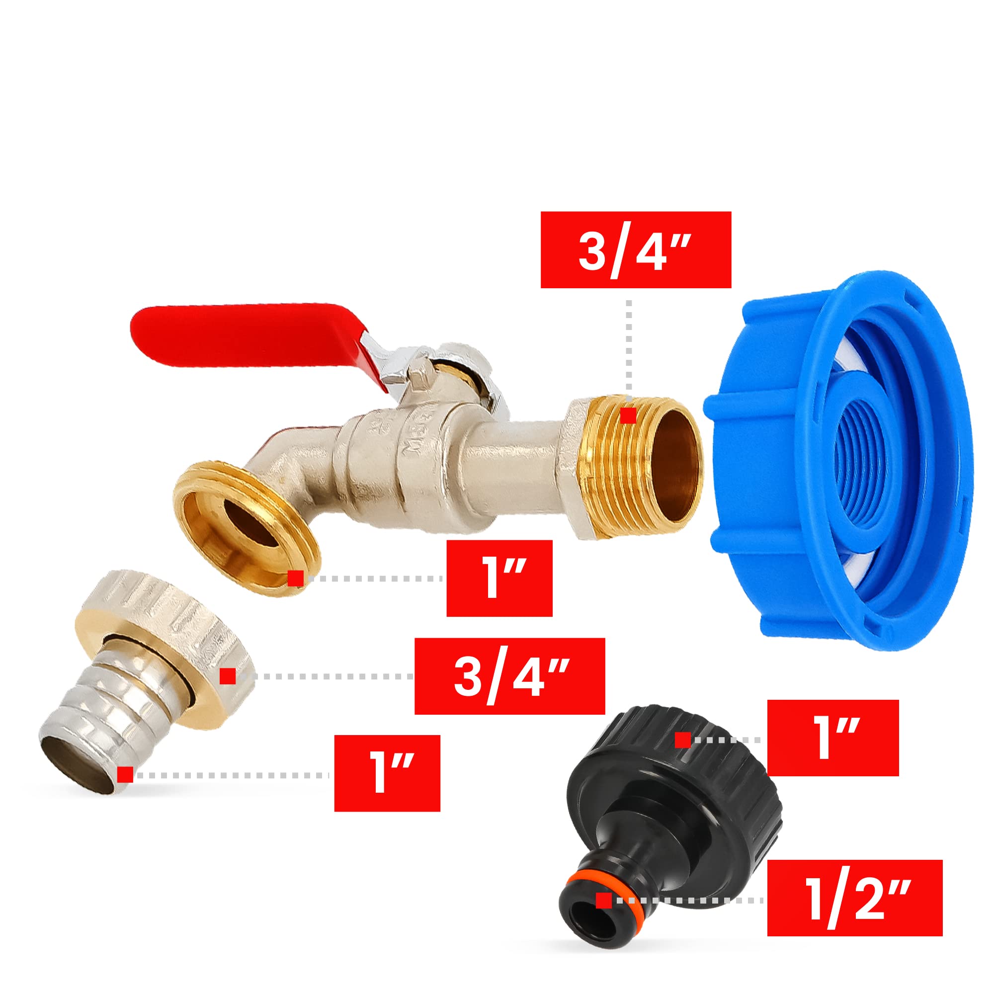 Rubinetto Per Cisterna Acqua Piovana In Ottone Nichelato - Con Raccordo Rapido E Adattatore Per IBC, 2 X 3/4