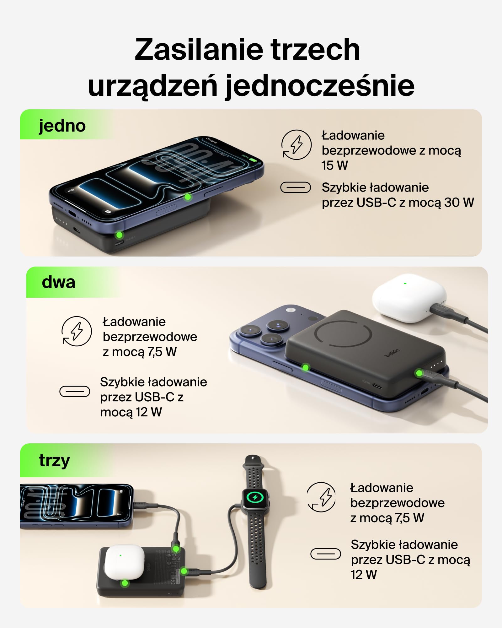 Belkin BoostCharge Magnetyczny Powerbank 10 000 mAh z Pierścieniem – Czarny | Powerbank Bezprzewodowy 10 000 mAh Qi2, Pierścień Magnetyczny do Akcesoriów, 2 Porty USB-C, Naładowany, Kabel w Zestawie