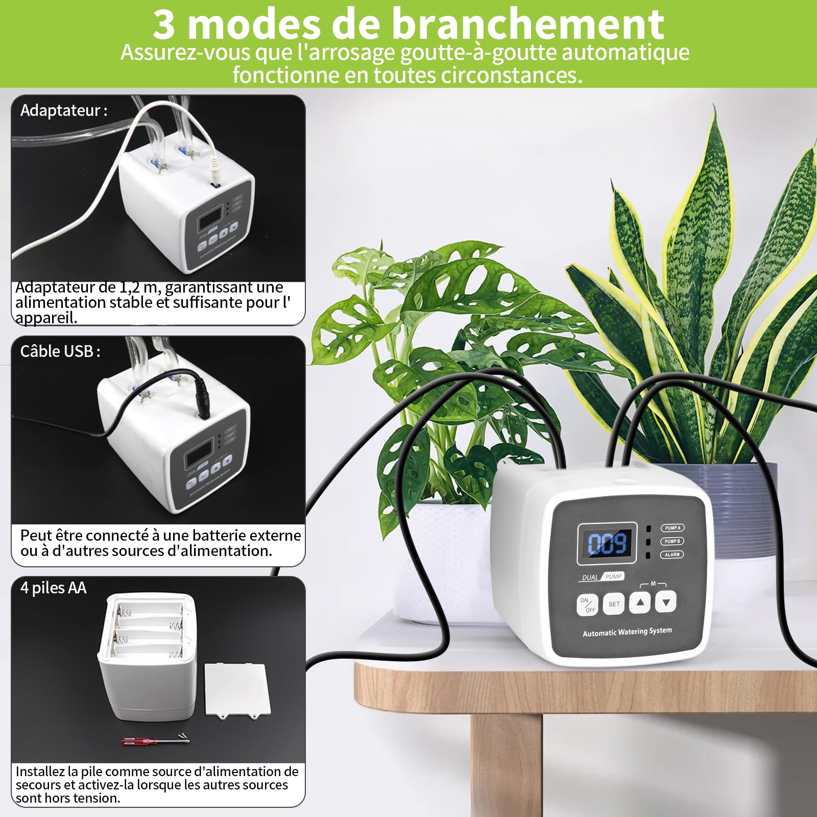 Kit di Irrigazione Automatica per Vaso, Sistema di Irrigazione Automatico da Giardino,Impianto Irrigazione Giardino con 2 Pompe di Controllo Indipendenti e Tubo Flessibile da 15 m, 20 Piante in vaso