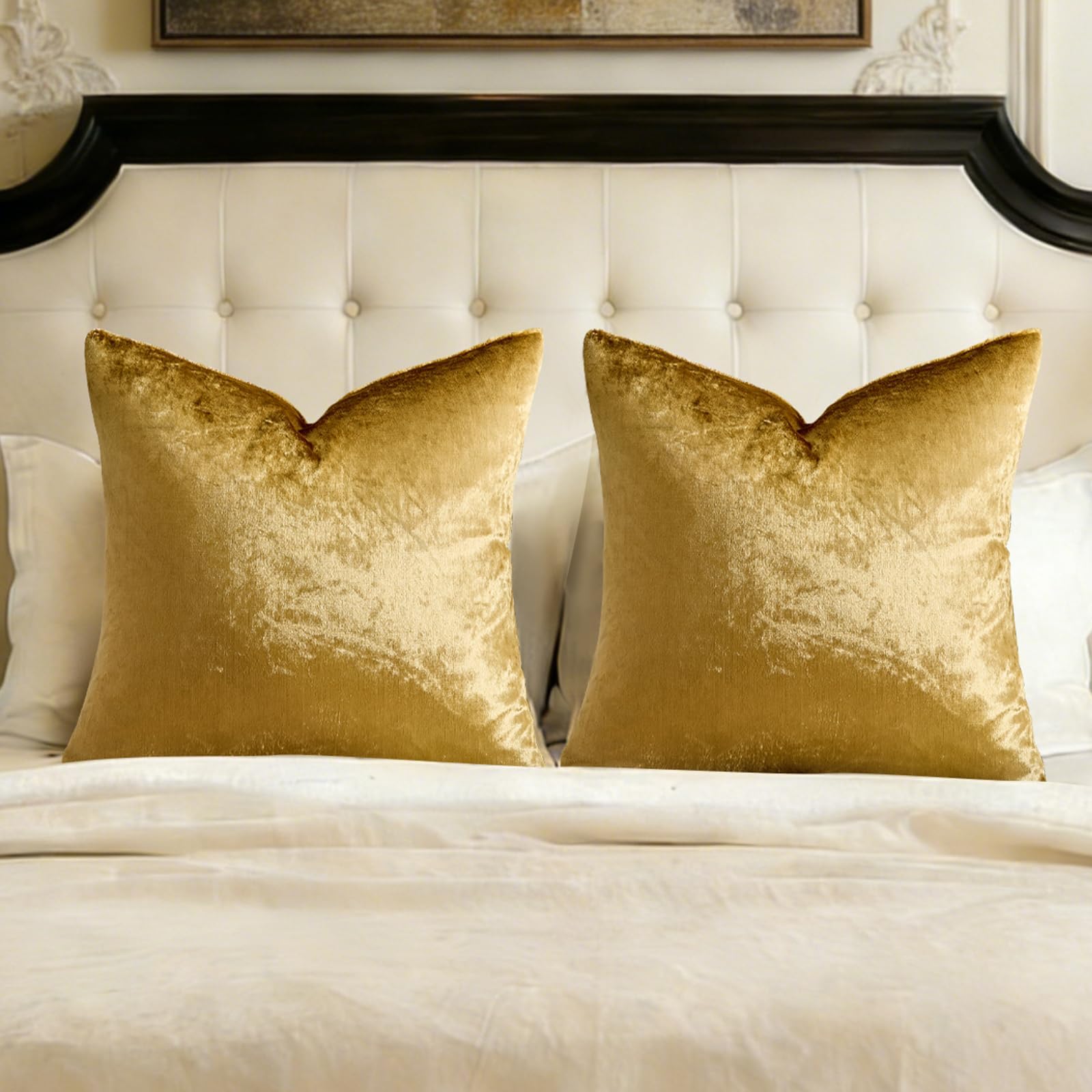 GIGIZAZA Gold Velvet Pillow Covers 26x26, Pack of 2 Throw Pillows Square Covers Modern Decorative Big Pillows Cases for Living Room Couch Vintage Cushion Covers