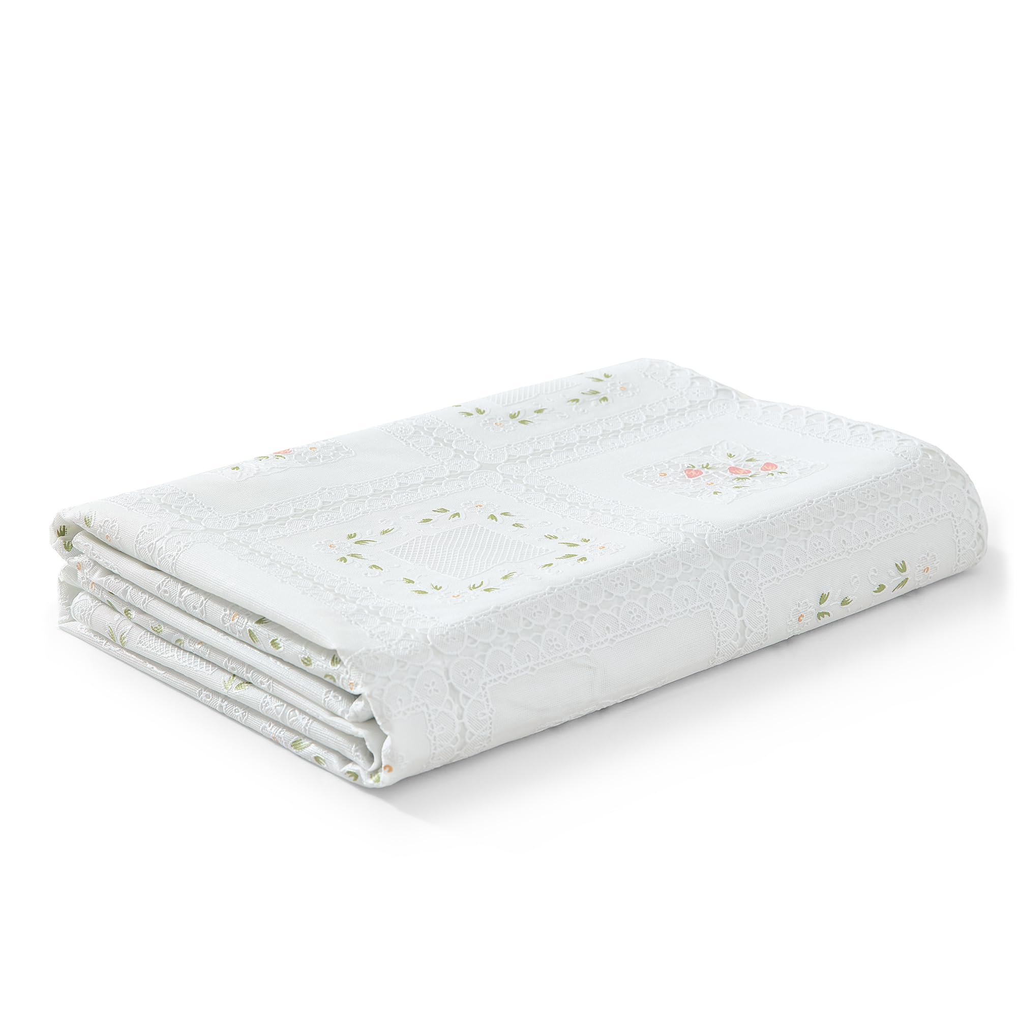 Elrene Home Fashions Vinyl-Stoff mit floraler Spitze, 2,7 m Schnitt, schützende Tischdecke für ESS- und Küchentische, Dekoration oder Bastelarbeiten, Weiß, 137,2 x 274,3 cm