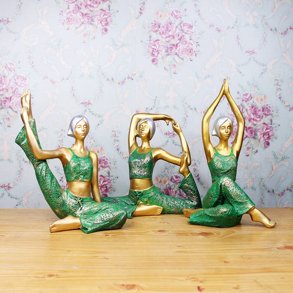 Wonderland Set of 3 : Yoga Grils (Design 1) Resin Statue for Home Decor, Garden Decoration, Balcony Decoration, Gift, Gifting, Green and Gold (B0977CN4JZ) Amazon Price History, Amazon Price Tracker