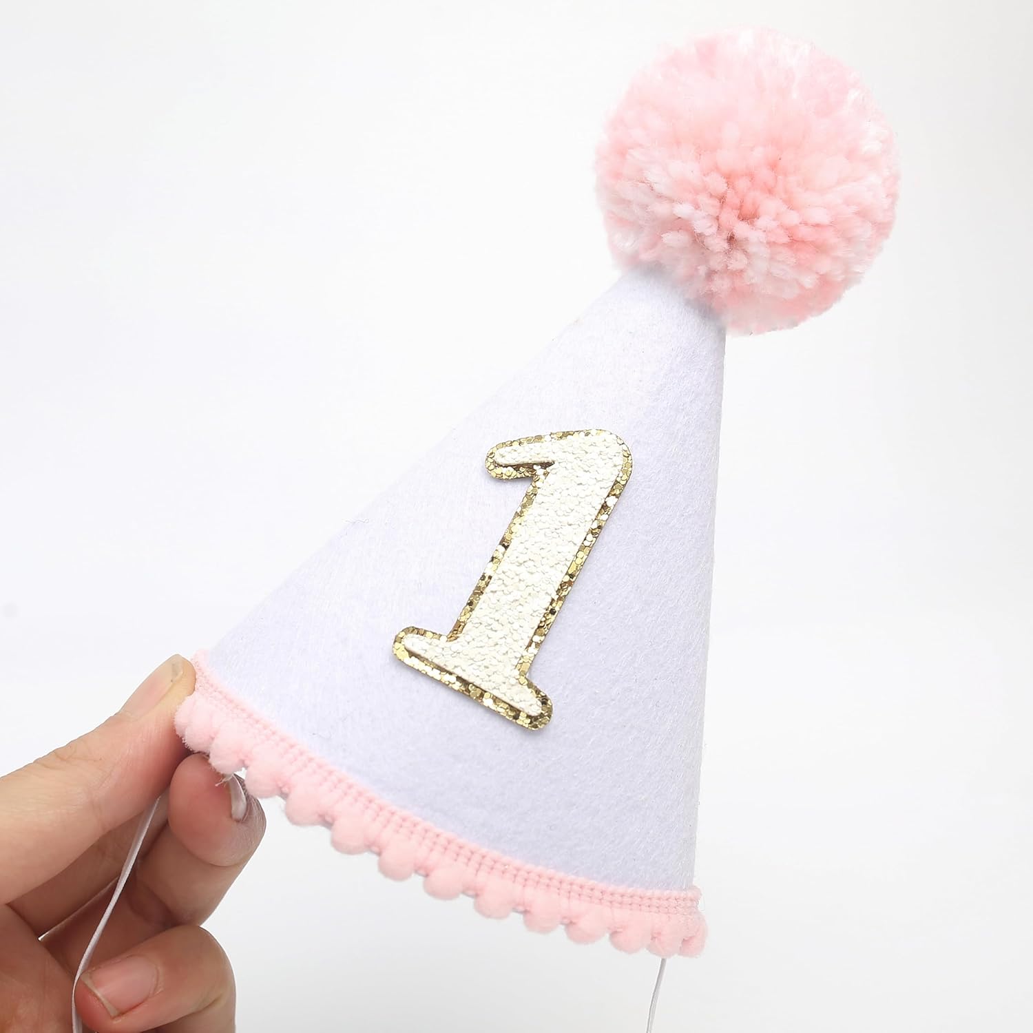 HGFC First Birthday Hat for Baby Girls - Glitter Hat with Pink Pom Topper, Cake Smash Photo Prop for 1st Birthday - Image 6
