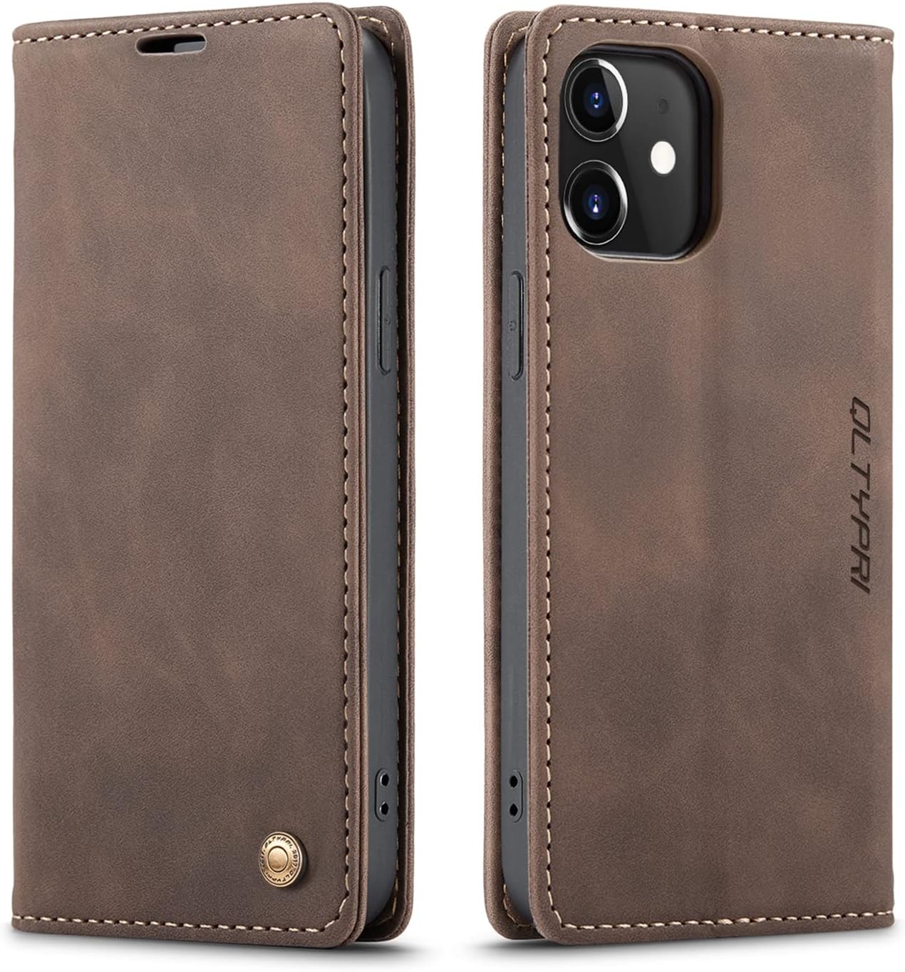QLTYPRI Case for iPhone 12/12 Pro, Vintage PU Leather Wallet Case Card Slot Kickstand Magnetic Closure Flip Folio Book Cover for iPhone 12/12 Pro 6.1 inch - Coffee Brown