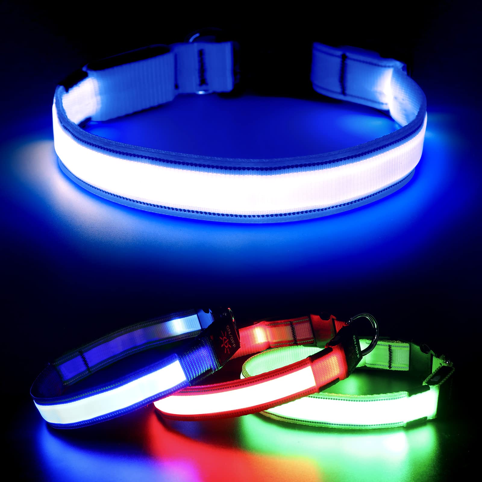 Visinite Light Up Dog Collars for Small Medium Large Dogs, Fully Adjustable LED Dog Collar USB Rechargeable, 3 Glowing Modes Pet Dog Collar, Lighted