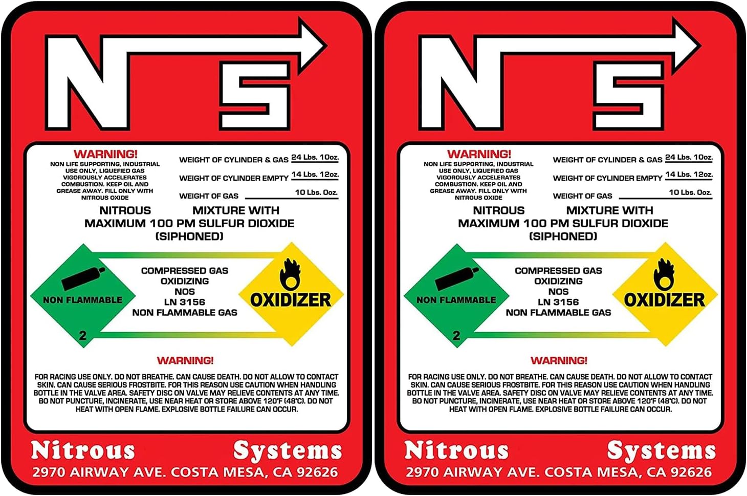 TEAYIR Nitrous Bottle Label 2PCS, NOS Sticker, 10LB Nitrous Bottle Decal