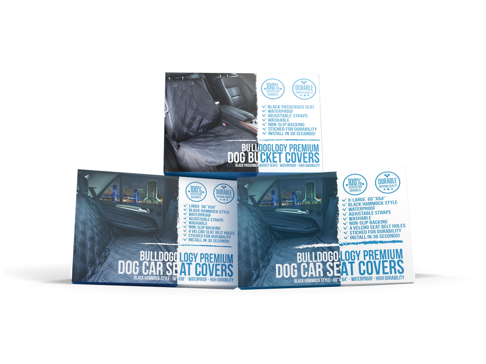 Bulldogology Premium Front Seat Covers and Back Seat Cover Bundle (Large, Black)